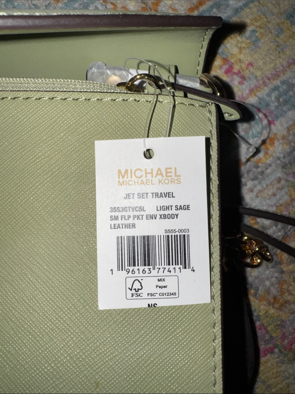 Michael Kors Mint Green Envelope Crossbody with Gold Chain